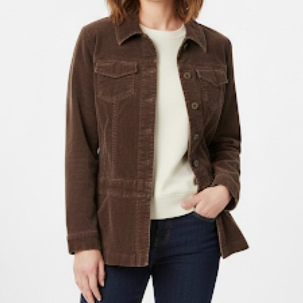 Brown Corduroy Jacket Women 8 Classic Button Up Retro Chic Timeless Safari